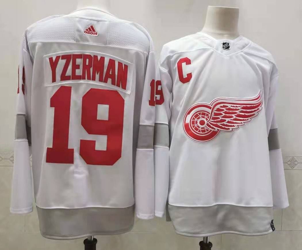 2021 Adidias Detroit Red Wings 19 Yzerman White Men Reverse Retro Alternate NHL Jersey